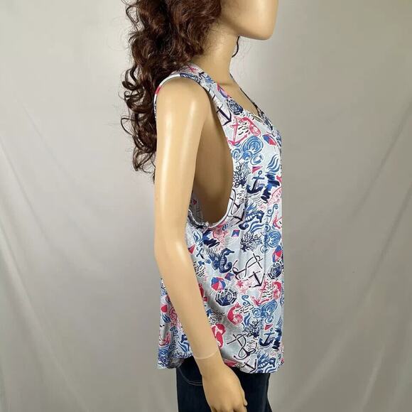 Casey Key Beach Tank Top Sleeveless XL Blue Pink V-Neck Tropical Nautical - Picture 2 of 5